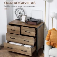 HOMCOM Cómoda com 4 Gavetas Cómoda de Madeira para Dormitório Móvel de Armazenamento Estilo Industrial 80x40x75cm Marrom e Preto(m-6)