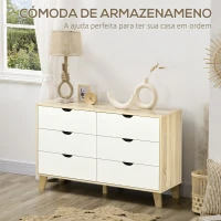 HOMCOM Cómoda com 6 Gavetas e Pés Elevados Cómoda para Dormitório Estilo Moderno Anti-Tombo 120x40x76cm Madeira e Branco(m-4)