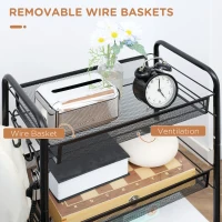 HOMCOM Carucior de bucatarie cu 3 niveluri cu cosuri detasabile si 4 roti, otel si plastic PP, 45Lx26,5x63cm, Negru(m-5)