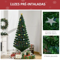 HOMCOM Árvore de Natal Artificial  180cm com Suporte Decorações de Natal Estrela Fibra Óptica LED Multicolor(m-6)