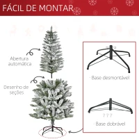 HOMCOM Árvore de Natal 180cm Neve Artificial com 394 Ramos Ignífugos de PVC Base Dobrável e Suporte de Aço Decoração de Natal para Interiores Ø60x180cm Verde e Branco(m-6)
