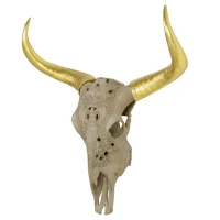 HOMCOM Wanddekoration Stierschädel aus Kunststoff 71 cm x 16 cm x 72 cm Kunstharz, Blattgold Mehrfarbig(m-7)