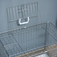 PawHut Gaiola Dobrável para Cães 61x43x50cm Gaiola de Metal para Cães com Bandeja Amovível com Travão Prata e Branco(m-9)