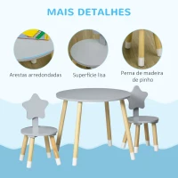 HOMCOM Conjunto de Mesa e 2 Cadeiras de Madeira para Crianças com Mesa Redonda Ø59x50cm e Cadeiras Ø28x51cm Cinza e Madeira(m-7)