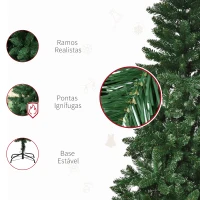 HOMCOM Árvore de Natal Artificial 150cm Ignífuga com 454 Ramas com 2 Tipos de Pontas de PVC e Base de Aço Decoração de Natal para Interiores Verde(m-7)