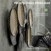 HOMCOM Decoração de Parede de Metal 3D Desenho de Círculos 100x48cm Arte de Parede Decoração de Parede Preto e Marrom(m-5)