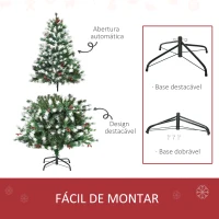 HOMCOM Árvore de Natal Artificial 150cm com 41 Frutinhas 554 Ramas PE Tridente PVC Base Dobrável e Suporte Metálico Decoração de Natal para Interiores Verde(m-6)