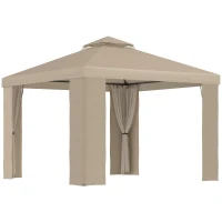 Outsunny Gazebo da Giardino 3x3m in Metallo con Zanzariera e Tetto a 2 Livelli in Poliestere Cachi(m-10)