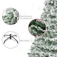HOMCOM Árvore de Natal Ø140x225cm Neve Artificial com 1083 Pontas de PVC Base Dobrável e Suporte de Metal Decoração de Natal para Interiores Verde e Branco(m-7)