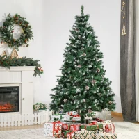 HOMCOM Árvore de Natal Artificial Ø90x180cm com 1111 Ramos de PVC e 59 Pinhas Base Dobrável e Suporte de Aço Decoração de Natal para Interiores Verde(m-10)