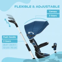 HOMCOM Tricicleta 7 in 1 pentru copii, Tricicleta pentru copii cu scaun rotativ, maner de impingere reglabil, centura de siguranta, baldachin detasabil,bara de siguranta pentru 12-50 de luni, albastru(m-6)