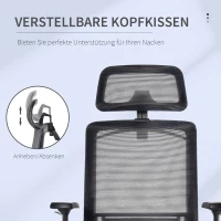 Vinsetto Bürostuhl Schreibtischstuhl ergonomischer Arbeitstuhl mit Kopfstütze Kleiderbügel höhenverstellbar Drehstuhl 150 kg Belastbarkeit Wohnzimmer Nylon Mesh Schwarz 66x68x116-126 cm(m-7)