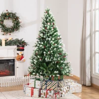 HOMCOM Árvore de Natal Artificial 180cm com 55 Frutinhas 836 Ramas PE Tridente PVC Base Dobrável e Suporte Metálico Decoração de Natal para Interiores Verde(m-2)