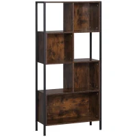 HOMCOM Estante Estilo Industrial de 4 Níveis Estante de Madeira com 7 Compartimentos 74x30x155cm Marrom Rústico(m-1)
