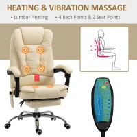 Vinsetto Fotoliu de Masaj de Birou Scaun Ergonomic cu 6 Puncte de Masaj si Incalzire, Crem(m-4)