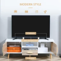 HOMCOM Suport TV modern pentru televizoare de pana la 46", Unitate TV cu dulapuri si sertar, consola media cu usa pentru sufragerie, stejar(m-5)