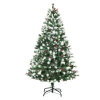 HOMCOM Árvore de Natal Artificial 150cm com 41 Frutinhas 554 Ramas PE Tridente PVC Base Dobrável e Suporte Metálico Decoração de Natal para Interiores Verde(m-1)