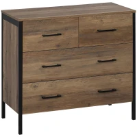 HOMCOM Cómoda com 4 Gavetas Cómoda de Madeira para Dormitório Móvel de Armazenamento Estilo Industrial 80x40x75cm Marrom e Preto(m-10)