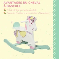 AIYAPLAY Licorne à bascule cheval à bascule pour enfants de 1 à 3 ans avec poignées repose-pied butées(m-5)