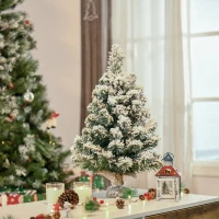 HOMCOM Árvore de Natal Artificial 60cm com 67 Ramos Ignífugos e Base de Cimento Decoração de Natal para Mesa Escritório Ø32x60cm Verde e Branco(m-4)