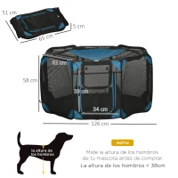 PawHut Parque Plegable para Perros de 8 Paneles Parque de Juego para Mascotas con Bolsa de Transporte Ø126x58 cm Azul(m-3)