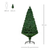 HOMCOM Árvore de Natal Artificial 150 cm Árvore de Natal com Fibra Óptica e Suporte Metálico Decoração de Natal Ø75x150 cm Verde(m-3)