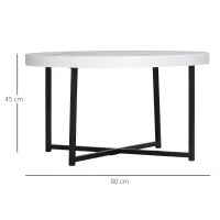 HOMCOM Masa de cafea rotunda , masa centrala moderna cu blat cu efect de marmura si picioare metalice pentru sufragerie, alb(m-3)