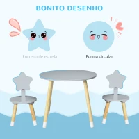 HOMCOM Conjunto de Mesa e 2 Cadeiras de Madeira para Crianças com Mesa Redonda Ø59x50cm e Cadeiras Ø28x51cm Cinza e Madeira(m-6)