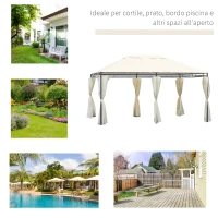 Outsunny Gazebo da Giardino 4x3m con 6 Pareti Rimovibili in Poliestere Anti UV, Crema(m-6)