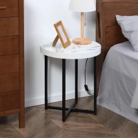 HOMCOM Noptiera rotunda cu picioare metalice, noptiera moderna pentru camera de zi, dormitor, alb(m-10)