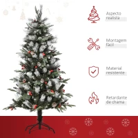 HOMCOM Árvore de Natal Artificial 150cm com 440 Ramas 39 Pinhas e 39 Frutinhas Folhas de PVC PE Base Dobrável e Suporte Metálico Decoração de Natal para Interiores Verde(m-4)