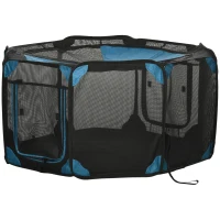 PawHut Parque Plegable para Perros de 8 Paneles Parque de Juego para Mascotas con Bolsa de Transporte Ø126x58 cm Azul(m-10)