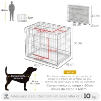 PawHut Gaiola Dobrável para Cães 61x43x50cm Gaiola de Metal para Cães com Bandeja Amovível com Travão Prata e Branco(m-3)