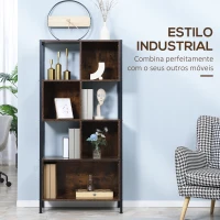 HOMCOM Estante Estilo Industrial de 4 Níveis Estante de Madeira com 7 Compartimentos 74x30x155cm Marrom Rústico(m-4)