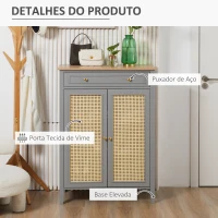 HOMCOM Sapateira para 9 Pares de Sapatos Armário para Sapatos com 2 Portas de Vime e Gaveta Estilo Cannage 80x40x110cm Cinza(m-6)