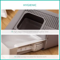 PawHut Litiera Acoperita pentru Pisici cu Capac cu 2 Intrari, Lopatica si Tava Detasabila, din Plastic PP, Gri Inchis(m-4)