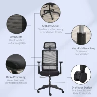Vinsetto Bürostuhl Schreibtischstuhl ergonomischer Arbeitstuhl mit Kopfstütze Kleiderbügel höhenverstellbar Drehstuhl 150 kg Belastbarkeit Wohnzimmer Nylon Mesh Schwarz 66x68x116-126 cm(m-9)