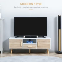 HOMCOM Suport TV modern pentru televizoare de pana la 46", Unitate TV cu dulapuri si sertar, consola media cu usa pentru sufragerie, stejar(m-4)