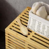 HOMCOM Cos de rufe din bambus, cu capac si sac de captuseala detasabil, cos de spalat, economiseste spatiu, natural(m-8)