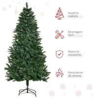 HOMCOM Árvore de Natal Artificial 180cm Ignífuga com 724 Ramas com 2 Tipos de Pontas de PVC e Base de Aço Decoração de Natal para Interiores Verde(m-4)