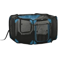 PawHut Parque Plegable para Perros de 8 Paneles Parque de Juego para Mascotas con Bolsa de Transporte Ø126x58 cm Azul(m-1)