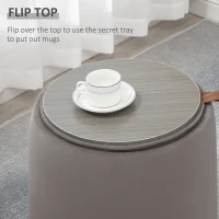 HOMCOM Otomana rotunda cu tava superioara, taburet din material textil cu atingere catifea, masuta de cafea mica cu depozitare pentru sufragerie, dormitor, gri inchis(m-4)