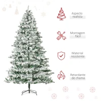 HOMCOM Árvore de Natal Ø140x225cm Neve Artificial com 1083 Pontas de PVC Base Dobrável e Suporte de Metal Decoração de Natal para Interiores Verde e Branco(m-4)