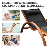Outsunny Lettino Prendisole Chaise Longue con Poggiatesta in Legno e Tessuto a Rete, 165x72x86cm(m-6)