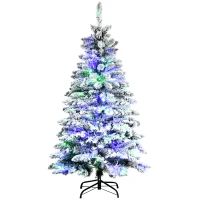 HOMCOM Sapin de Noël Artificiel enneigé 150H cm Lumineux LED x 150 Multicolore 351 Branches Vert Blanc(m-1)