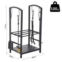 HOMCOM® STOJAK NA DREWNO KOMINKOWE REGAŁ Z NARZĘDZIAMI Czarny(m-3)