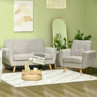 HOMCOM Ensemble de Canapé 2 pcs Mobilier de Salon Canapé 2 Places + Fauteuil Meuble de Salon Sofa de Salon Maison Salle de Séjour Intérieur Tissu de Lin Gris(m-2)