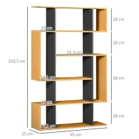 HOMCOM Bibliothèque étagère zig zag meuble de rangement 13 niches pour décorations, cadres photos, chambre, salon, bureau 95 x 25 x 150,5 cm aspect bois gris(m-3)