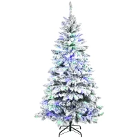 HOMCOM Sapin de Noël Artificiel Lumineux 180 cm arbre de Noël enneigé avec 10 modes d'éclairage Multicolore 585 Branches pour Maison, Magasin Vert(m-1)