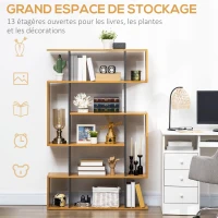HOMCOM Bibliothèque étagère zig zag meuble de rangement 13 niches pour décorations, cadres photos, chambre, salon, bureau 95 x 25 x 150,5 cm aspect bois gris(m-5)